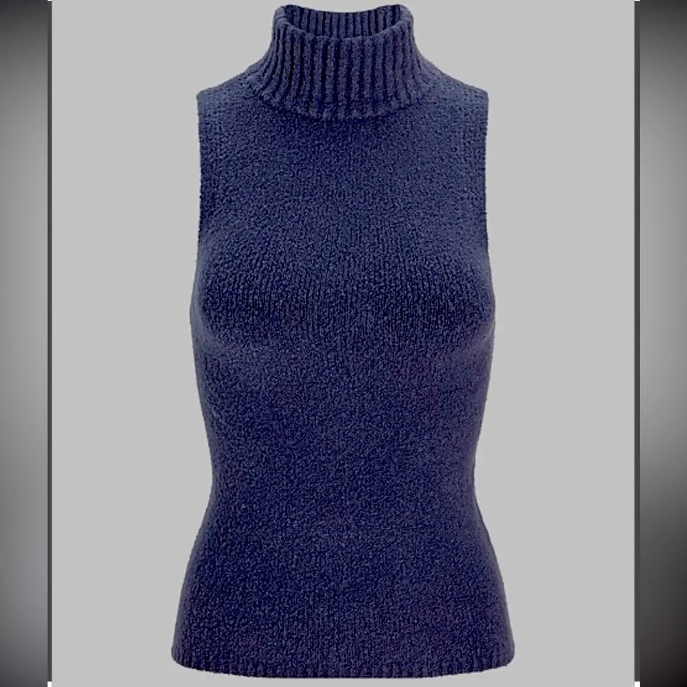 Express Turtleneck Sleeveless Fitted Sweater in Slate Blue -Small - Picture 4 of 10